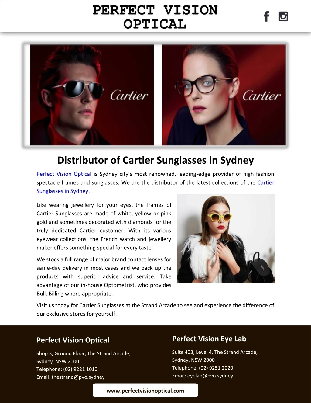 distributor of cartier sunglasses in sydney