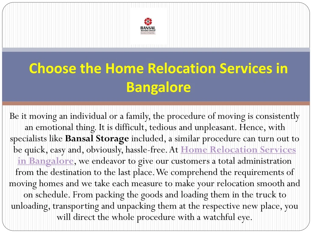 choose the home relocation services in bangalore
