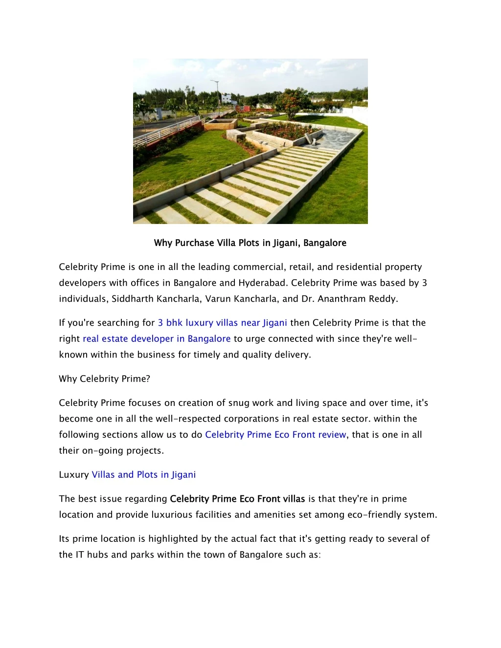 why purchase villa plots in jigani bangalore