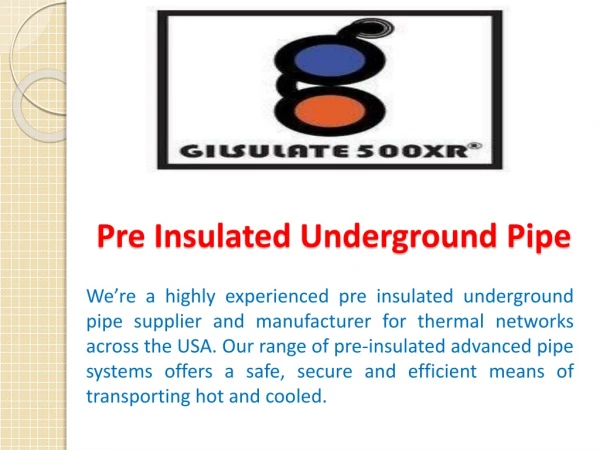 Pre Insulated Underground Pipe