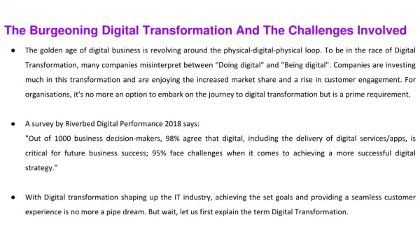 The Burgeoning Digital Transformation And The Challenges Involved