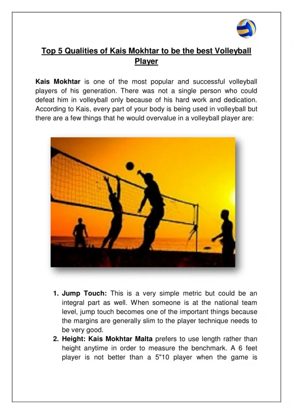 Top 5 Qualities of Kais Mokhtar to be the best Volleyball Player