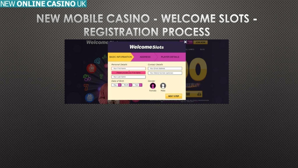 new mobile casino welcome slots registration process