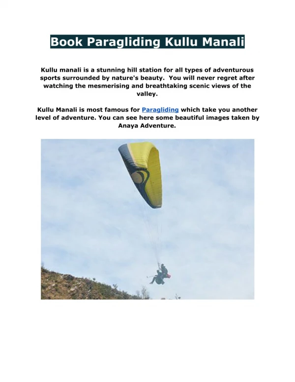 Paragliding Kullu | Paragliding Garsa kullu | Paragliding Manali
