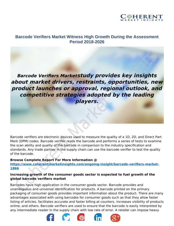 Barcode Verifiers Market Witness High Growth During the Assessment Period 2018-2026Barcode Verifiers Market Witness High