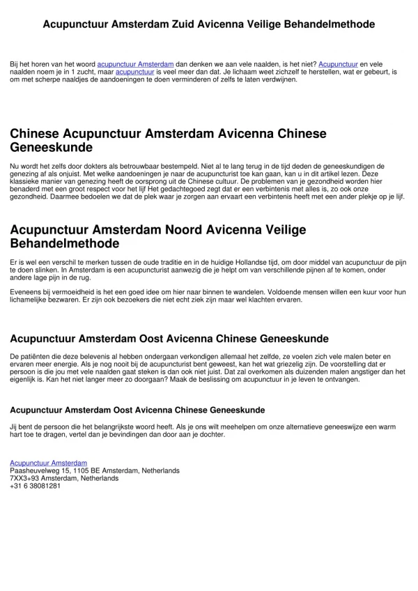 Beste Acupunctuur Amsterdam Avicenna Voor Vele Aandoeningen