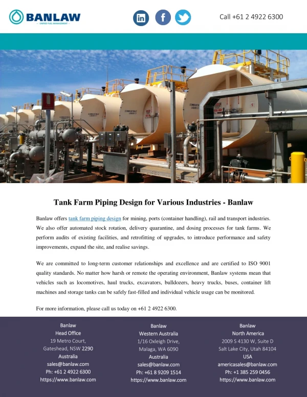 Tank Farm Piping Design for Various Industries - Banlaw