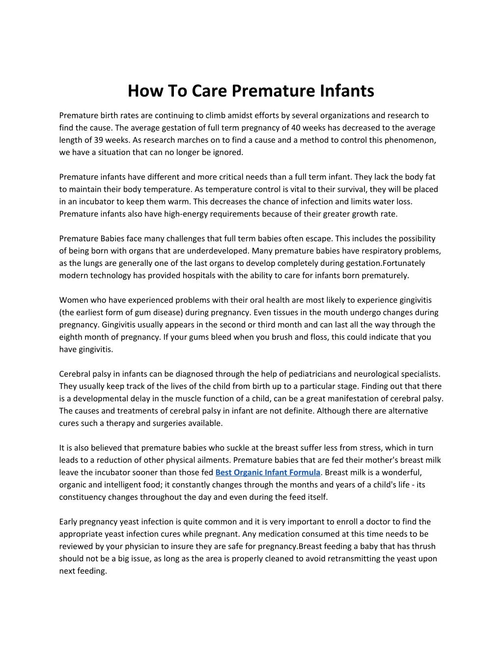 how to care premature infants
