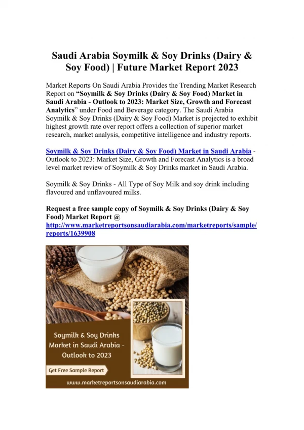 Saudi Arabia Soymilk & Soy Drinks (Dairy & Soy Food) | Future Market Report 2023