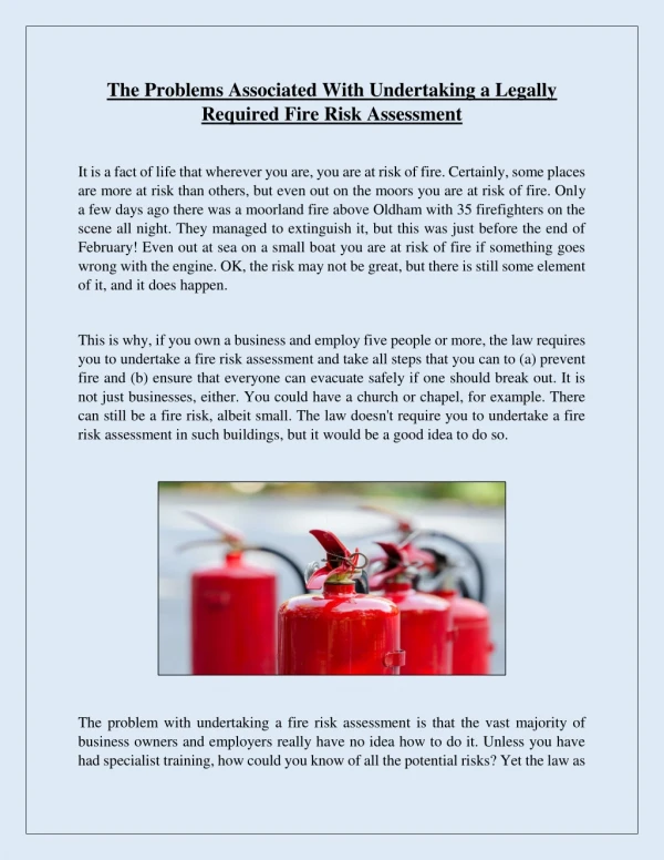 The Problems Associated With Undertaking a Legally Required Fire Risk Assessment