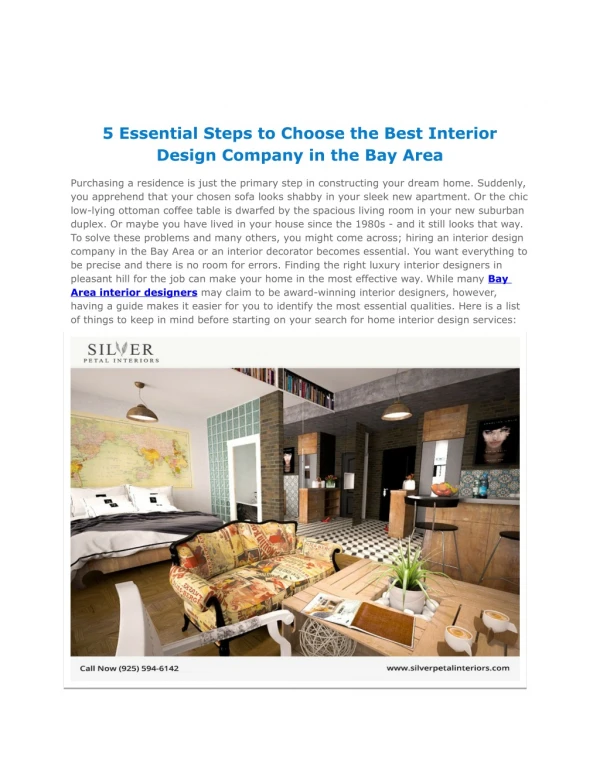 5 Essential Steps to Choose the Best Interior Design Company in the Bay Area