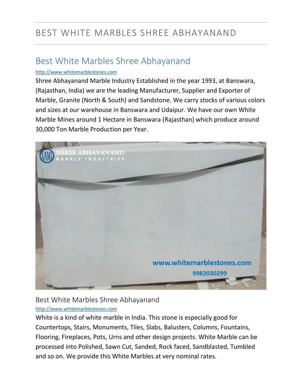 best white marbles shree abhayanand