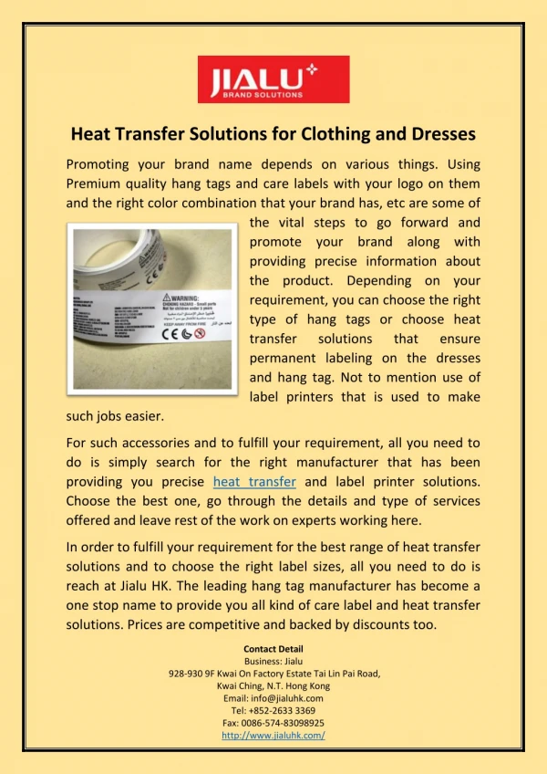 Heat Transfer Solutions for Clothing and Dresses