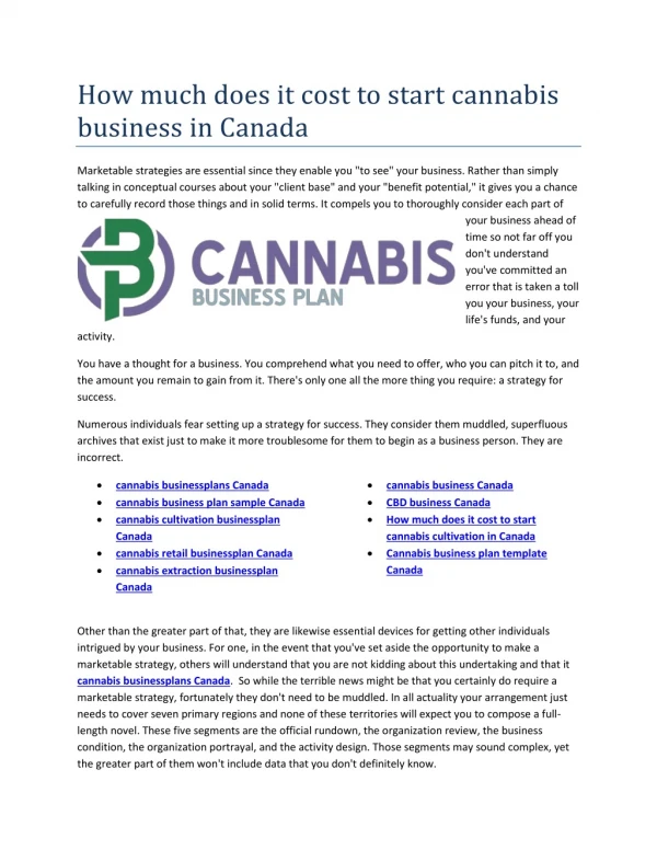 Cannabis business plan template Canada