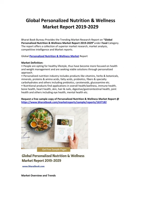 Global Personalized Nutrition & Wellness Market Report 2019-2029