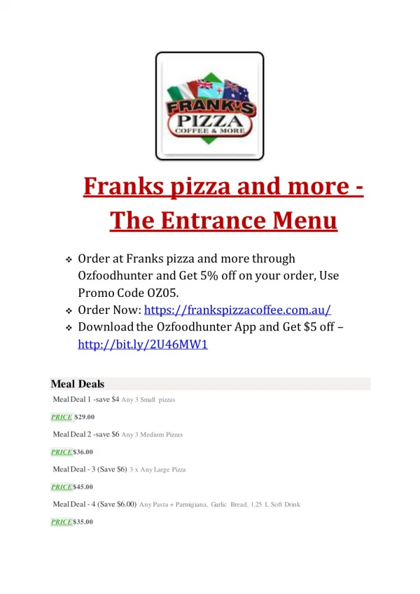 Franks pizza and more | Italian restaurant in The Entrance, Nsw