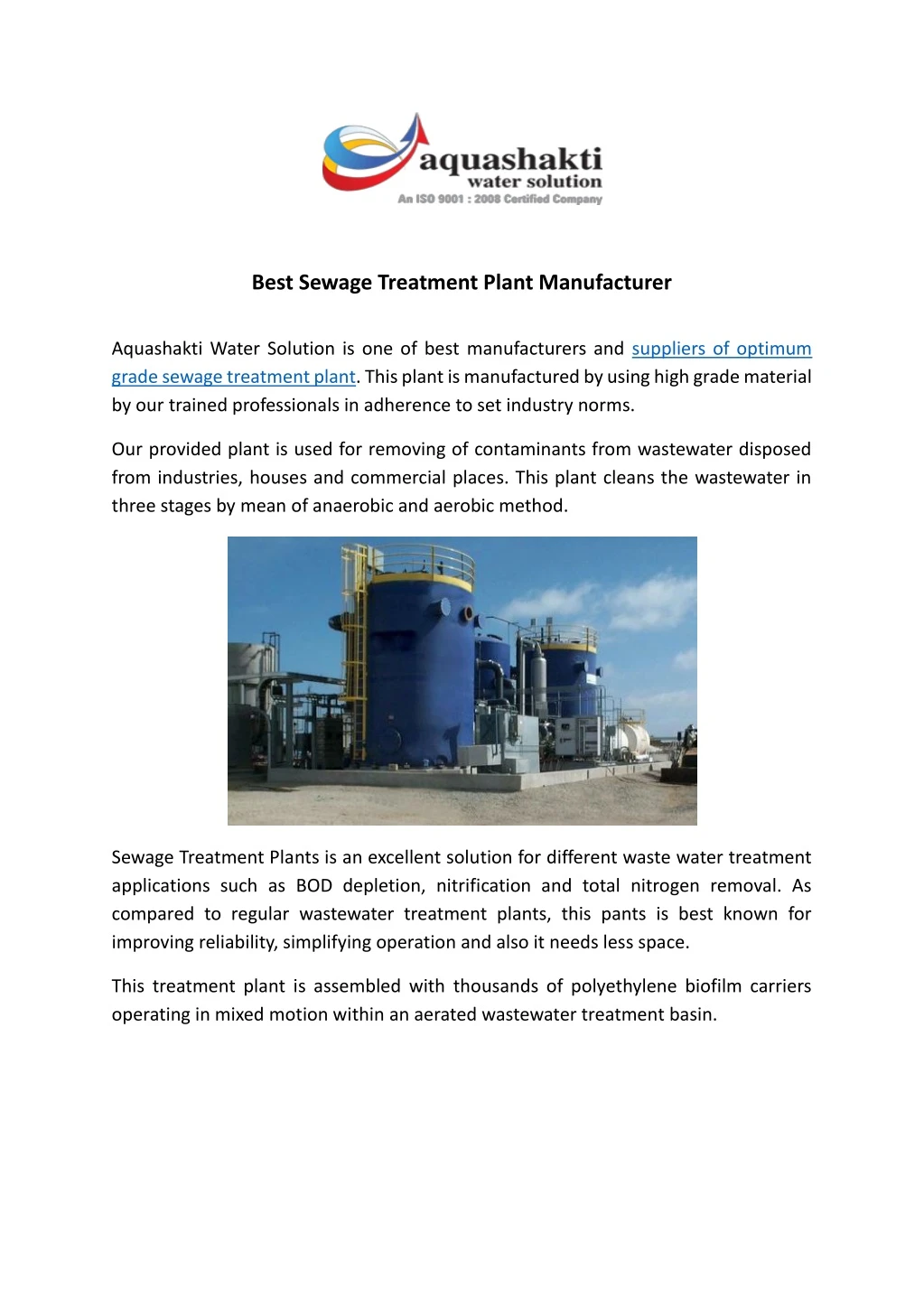 best sewage treatment plant manufacturer