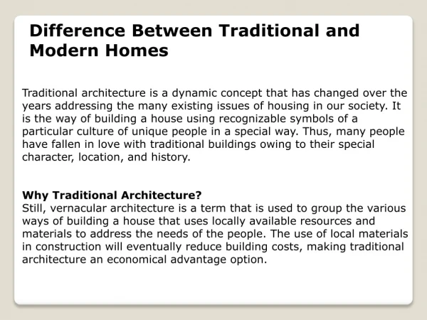 Difference Between Traditional and Modern Homes