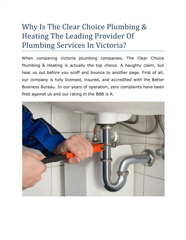 Why Is The Clear Choice Plumbing & Heating The Leading Provider Of Plumbing Services In Victoria?