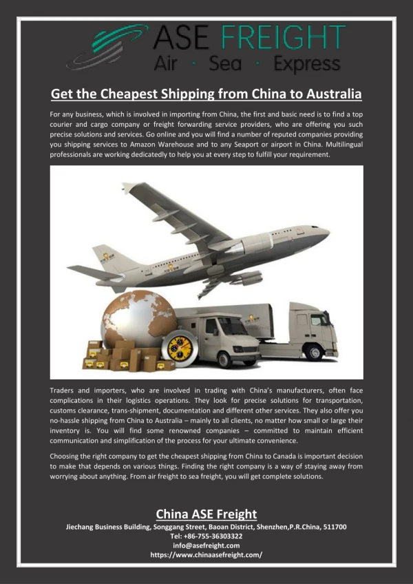 Get the Cheapest Shipping from China to Australia