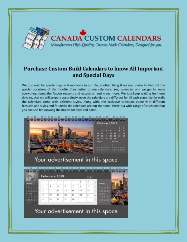 Purchase Custom Build Calendars to know All Important and Special Days