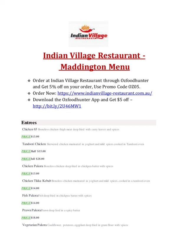 Indian village restaurant Menu - Indian restaurant Maddington, Perth
