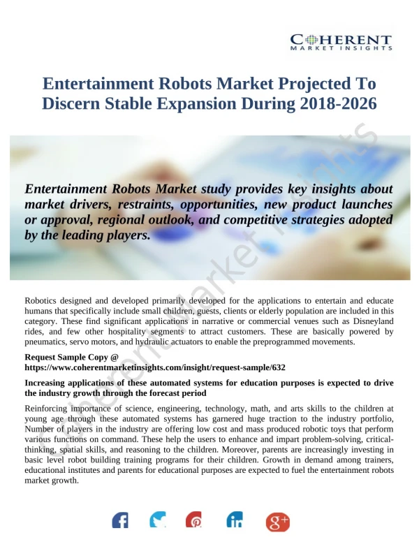 Entertainment Robots Market Projected To Discern Stable Expansion During 2018-2026