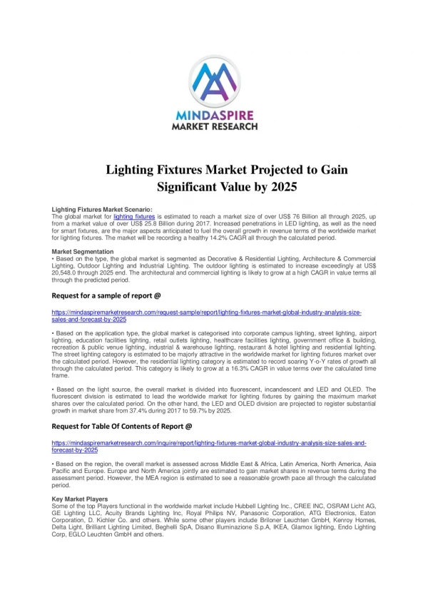 Lighting Fixtures Market Projected to Gain Significant Value by 2025