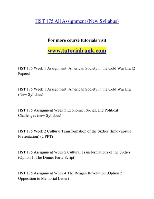 HST 175 Effective Communication/tutorialrank.com