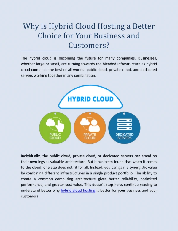 Why is Hybrid Cloud Hosting a Better Choice for Your Business and Customers?