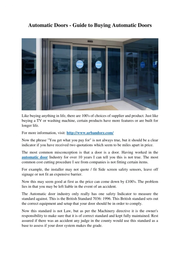 Automatic Doors - Guide to Buying Automatic Doors