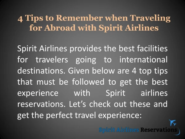 4 Tips to Remember when Traveling for Abroad with Spirit Airlines