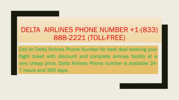 Get Discounted Airlines Ticket Delta Airlines Phone Number 1-833-888-2221 (Toll-Free)