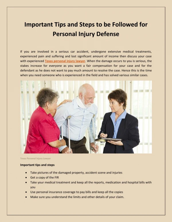 Important Tips and Steps to be Followed for Personal Injury Defense