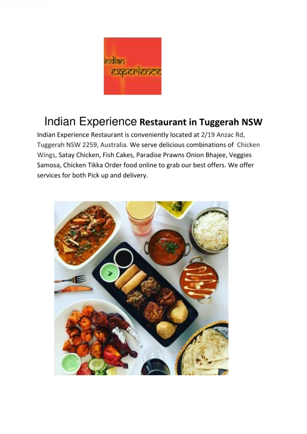 15% Off - Indian Experience-Tuggerah - Order Food Online