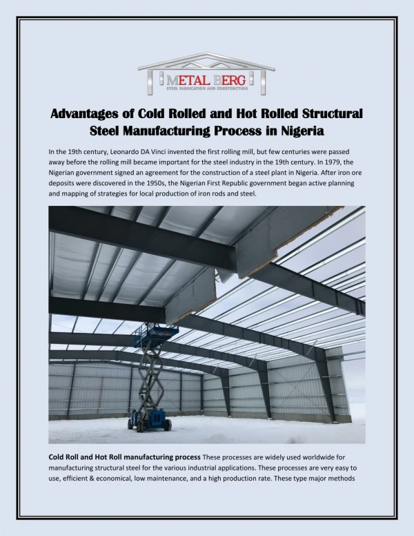 Advantages of Cold Rolled and Hot Rolled Structural Steel Manufacturing Process in Nigeria