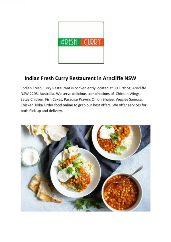 15% Off - Fresh Curry Restaurant-Arncliffe - Order Food Online