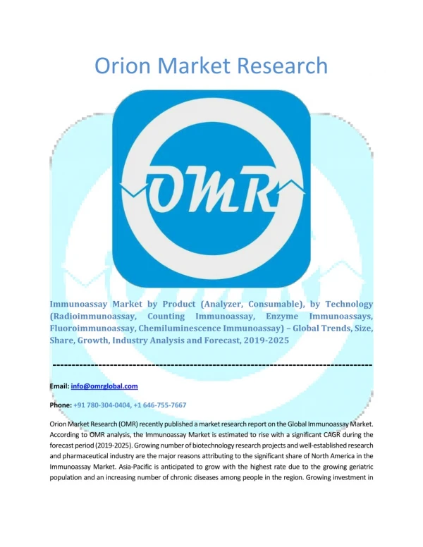 Immunoassay Market: Global Market Size, Industry Growth, Future Prospects, Opportunities and Forecast 2019-2025