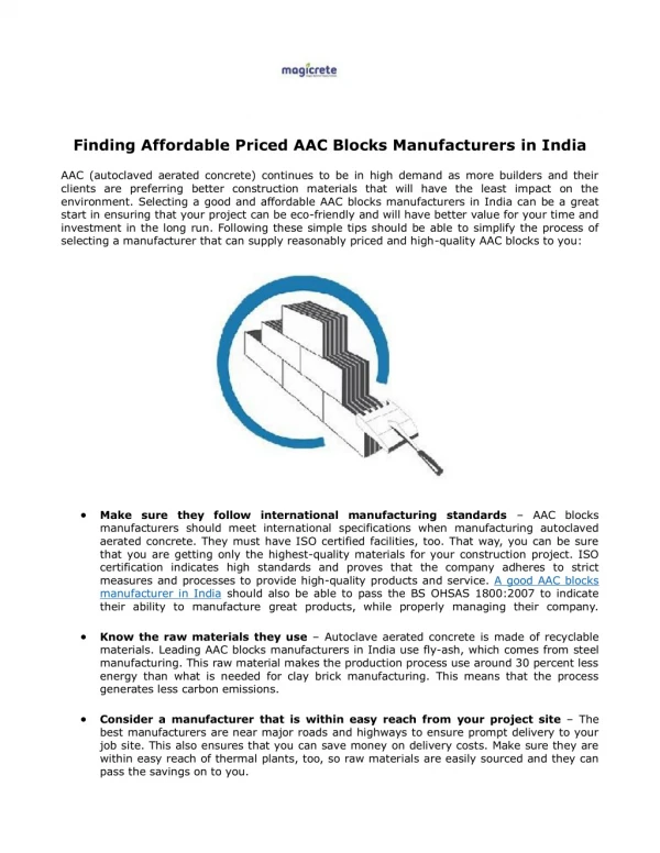 Finding Affordable Priced AAC Blocks Manufacturers in India
