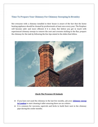 Time To Prepare Your Chimney For Chimney Sweeping In Bromley