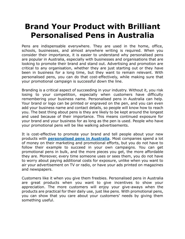 Brand Your Product with Brilliant Personalised Pens in Australia