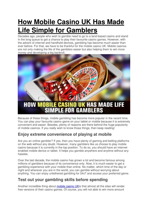 How Mobile Casino UK Has Made Life Simple for Gamblers