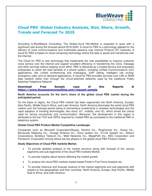 Cloud PBX Global Industry Analysis, Size, Share, Growth, Trends and Forecast To 2025