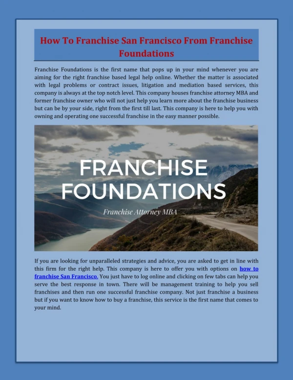 How To Franchise San Francisco From Franchise Foundations
