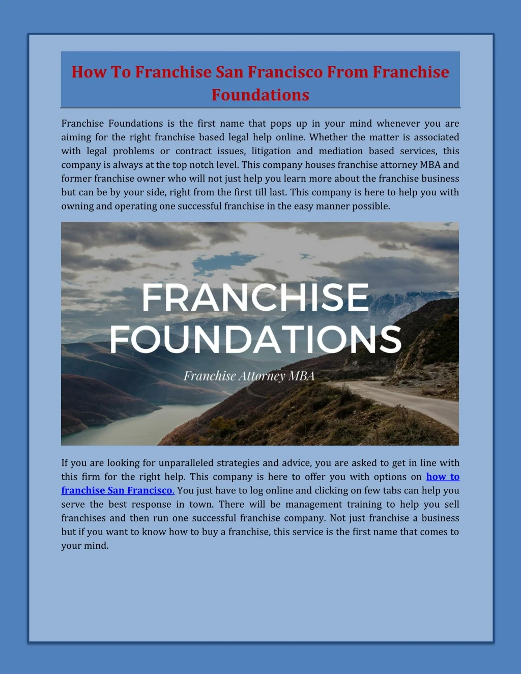 how to franchise san francisco from franchise