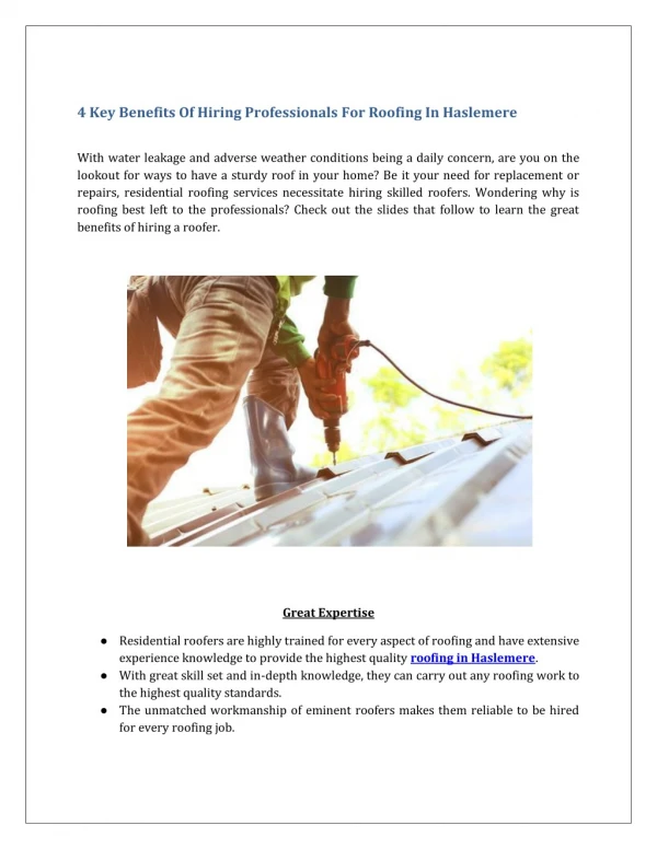 4 Key Benefits Of Hiring Professionals For Roofing In Haslemere