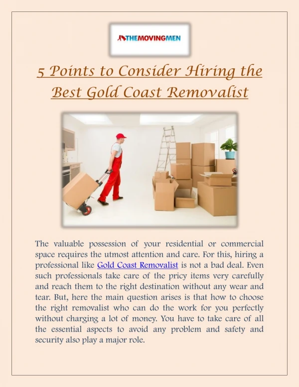 5 Points to Consider Hiring the Best Gold Coast Removalist