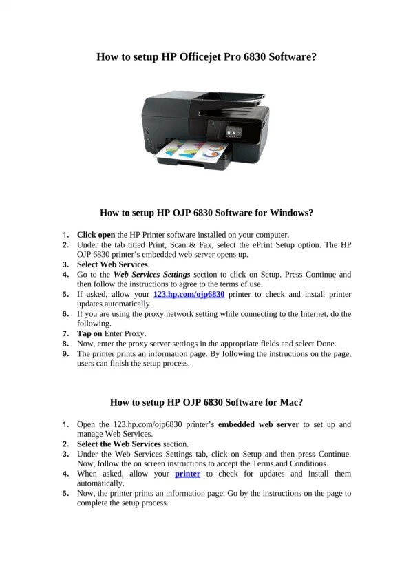 How to setup HP Officejet Pro 6830 Software?