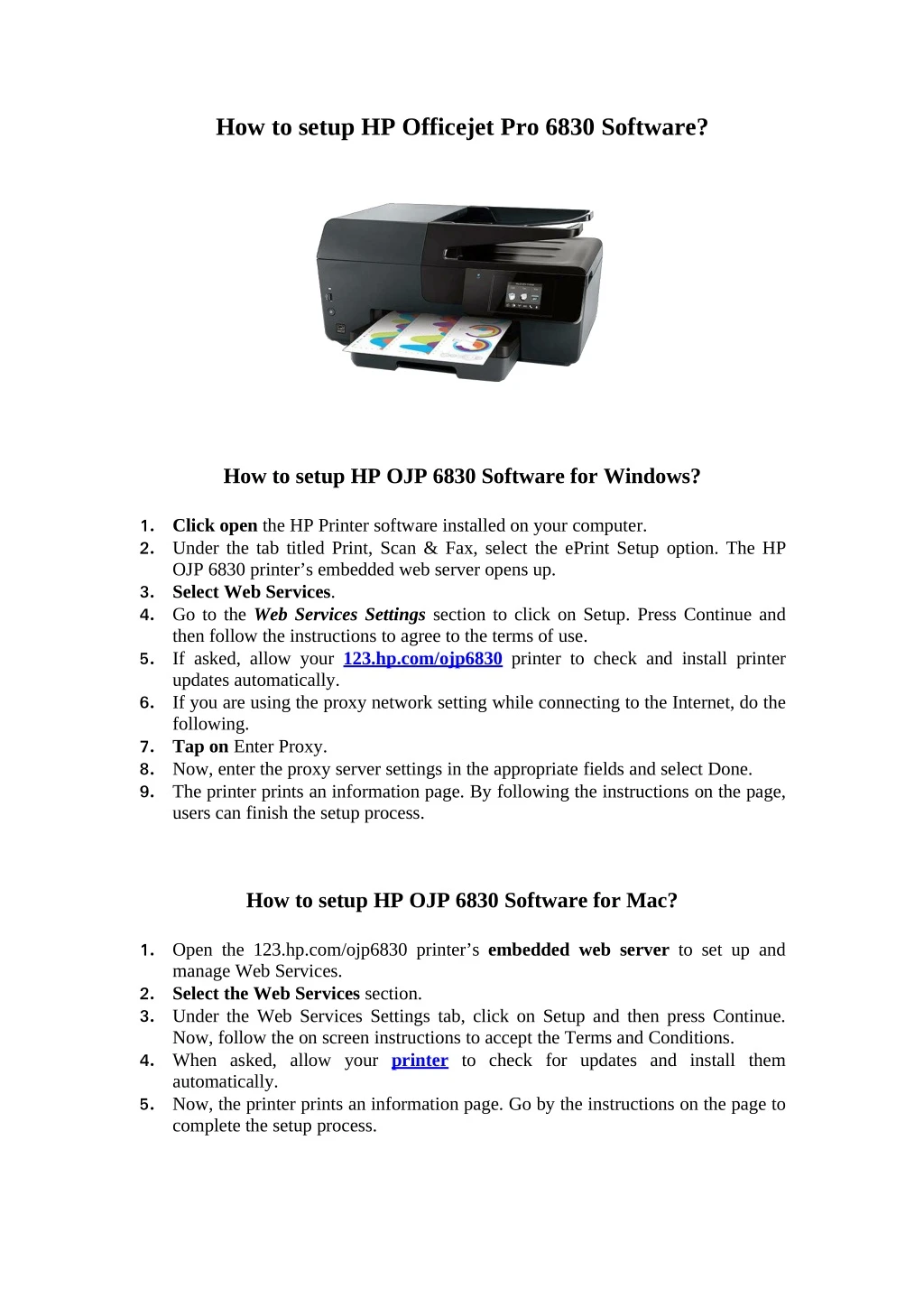 how to setup hp officejet pro 6830 software