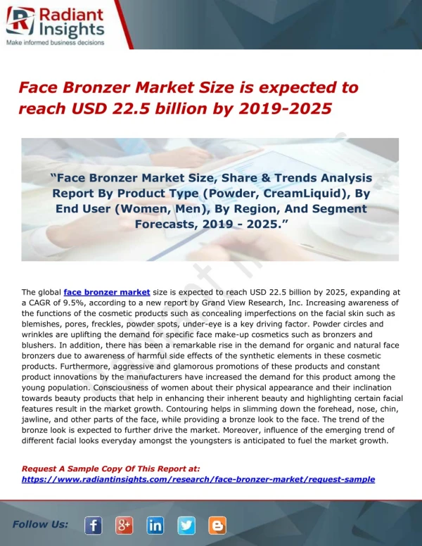 Face Bronzer Market Size is expected to reach USD 22.5 billion by 2019-2025